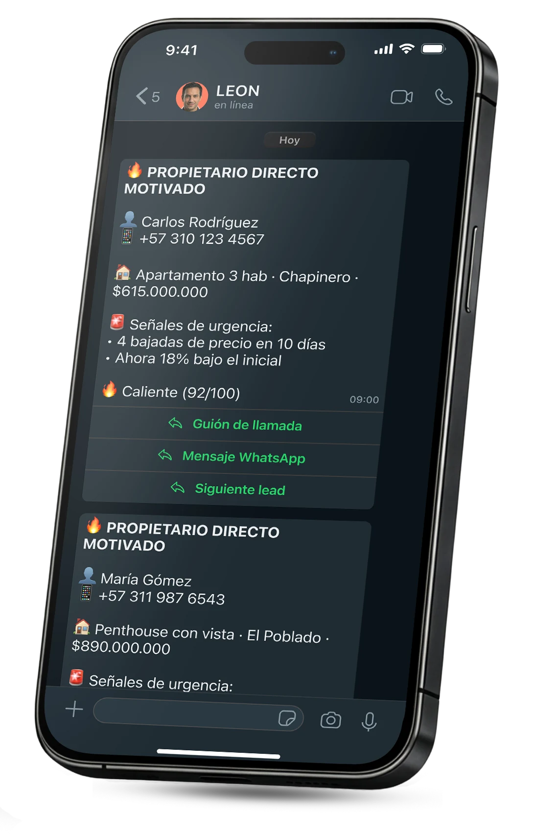 LEON entregando leads FSBO motivados con todos los detalles