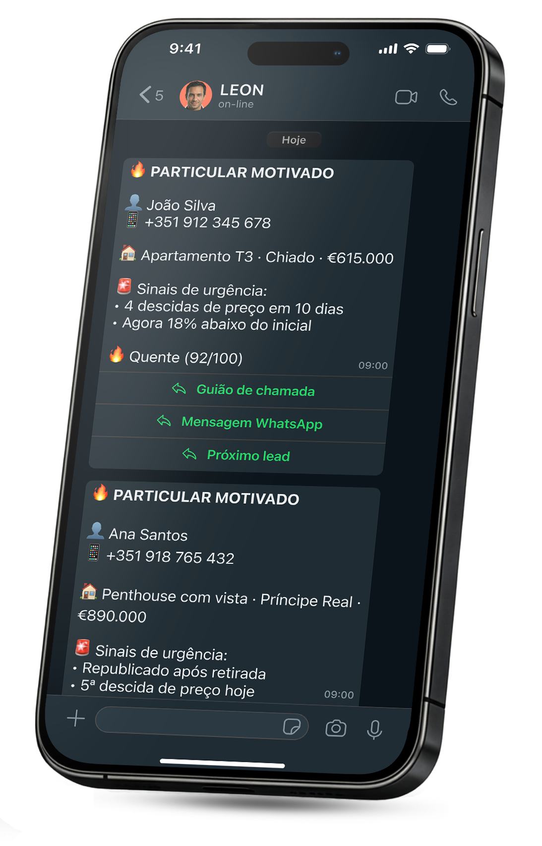 LEON entregando leads FSBO motivados com detalhes completos