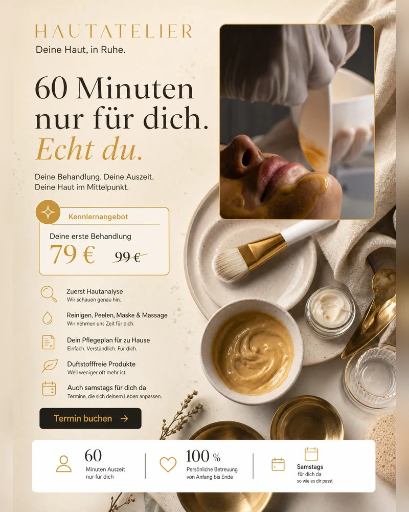 60 Minuten nur für dich. Erste Behandlung 79 € statt 99 € - Termin buchen