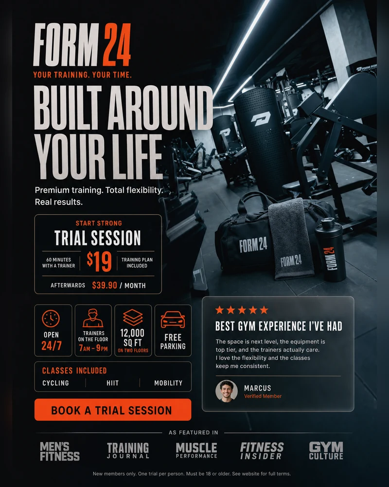 Your gym. Your rules. Trial session, 60 minutes with a trainer, $19 - Book a trial session