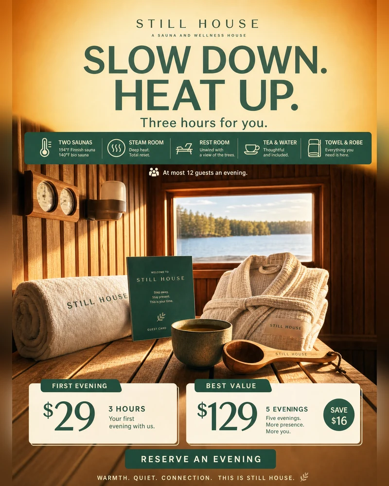 Three hours for you. First evening in the sauna, $29 - Reserve an evening